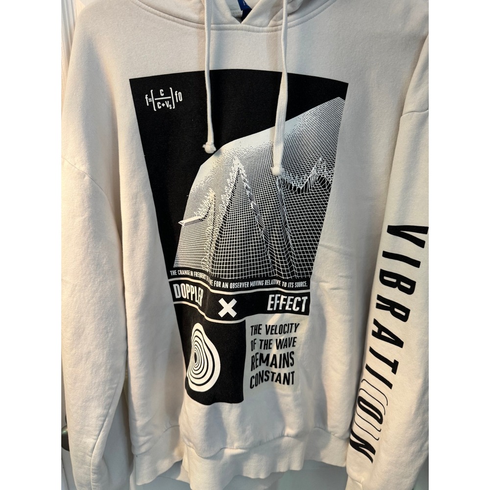 H&M Divided Beige Graphic Print‎ Hoodie Sweatshirt Large Doppler Effect